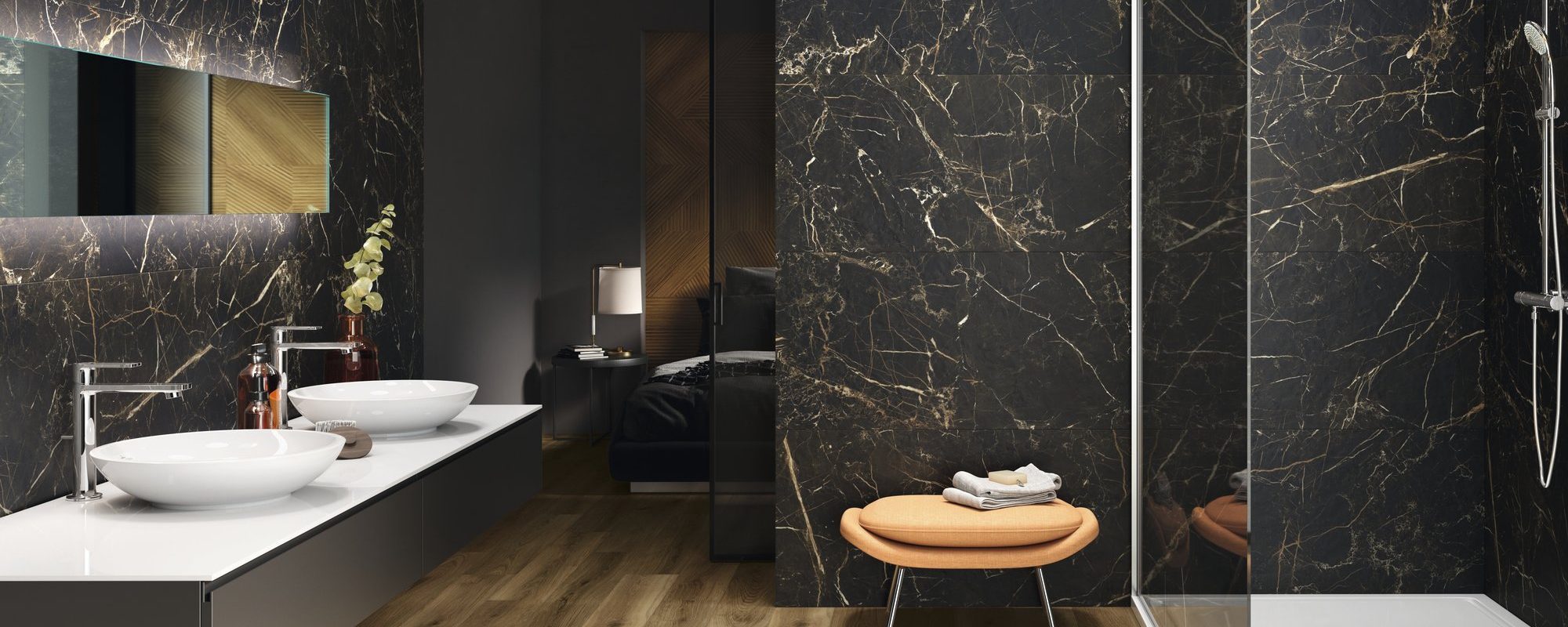 Nightlux black Porcelain Marble Effect tiles london slider